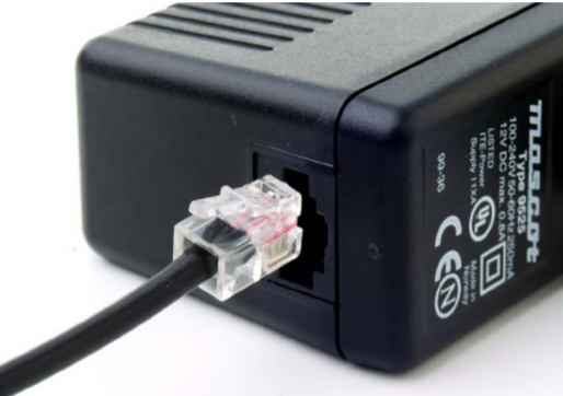 Modular adaptor cable 1.85 Mtr long with a moulded 3617 plug, center negative polarity.